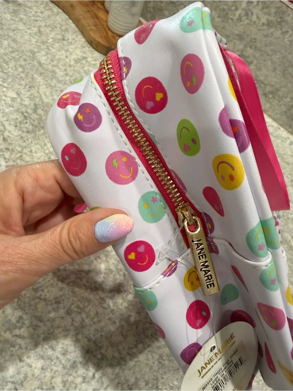 Jane Marie Smiley Face Cosmetic Travel Bag 2 Piece Set NWT